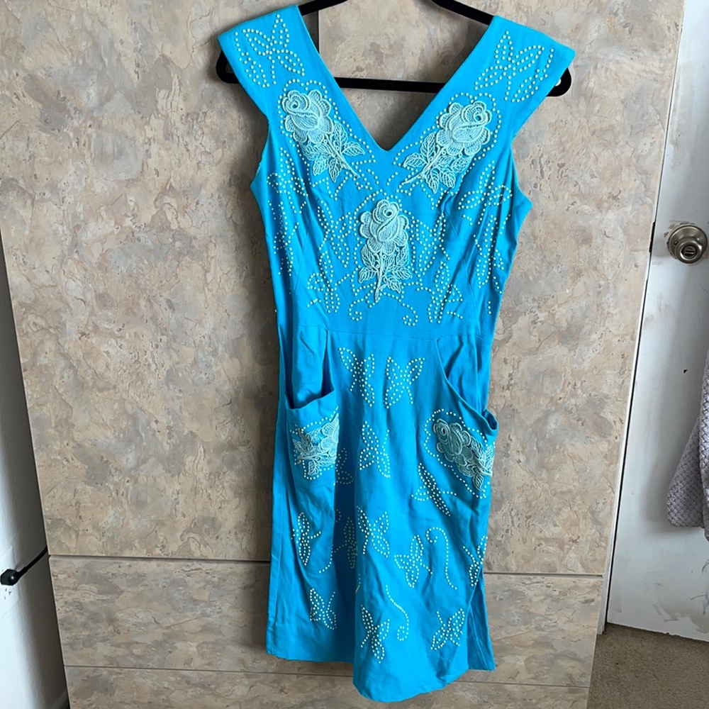 Vintage blue rose embroidered with beading “Dolly” inspired